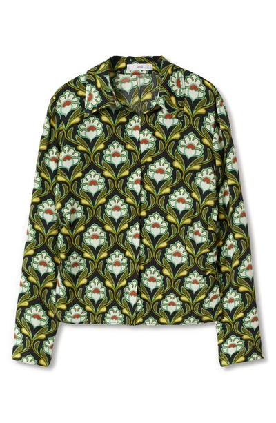 Shop Mango Floral Print Blouse In Green