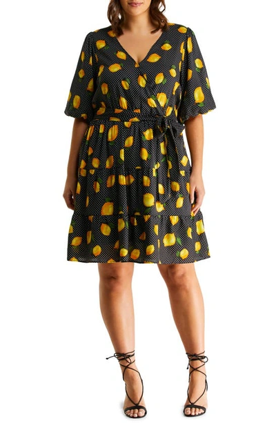 Shop Estelle Limonata Tie Waist Cotton Blend Dress In Print