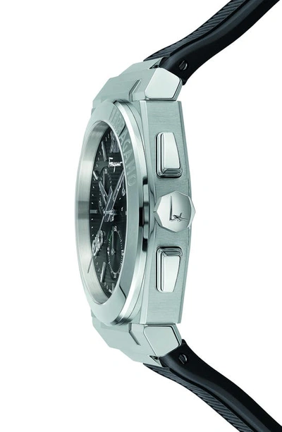 Shop Ferragamo Vega Chronograph Silicone Strap Watch, 42mm In Stainless Steel