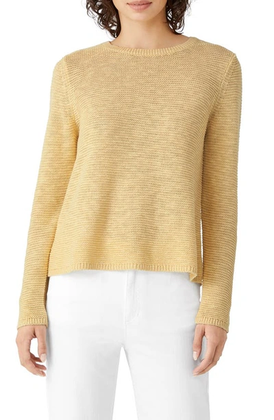 Shop Eileen Fisher Textured Crewneck Organic Linen & Cotton Sweater In Butter