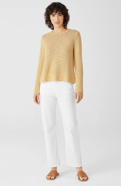 Shop Eileen Fisher Textured Crewneck Organic Linen & Cotton Sweater In Butter