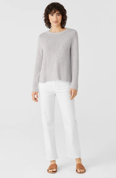 Shop Eileen Fisher Textured Crewneck Organic Linen & Cotton Sweater In Pearl