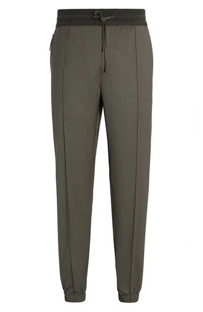 Shop Zegna High Performance™ Wool Joggers In Mid Green Solid