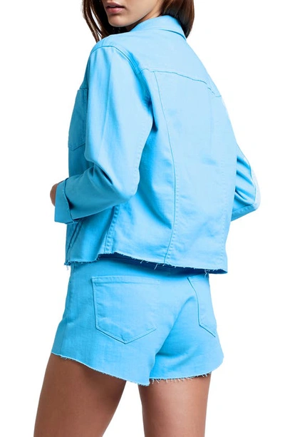 L Agence Janelle Slim Cropped Jean Jacket With Raw Hem In Baltic Sea