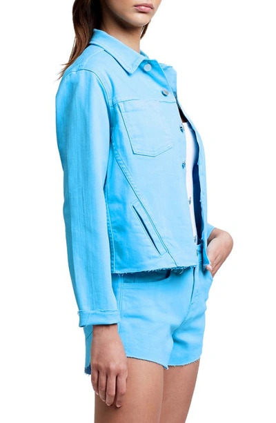 L Agence Janelle Slim Cropped Jean Jacket With Raw Hem In Baltic Sea