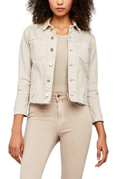 L'agence Janelle Cropped Frayed Stretch-denim Jacket In Coconut Coco