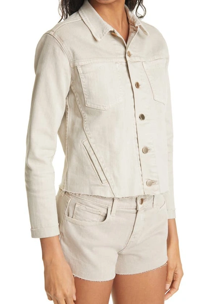 L'agence Janelle Cropped Frayed Stretch-denim Jacket In Coconut Coco