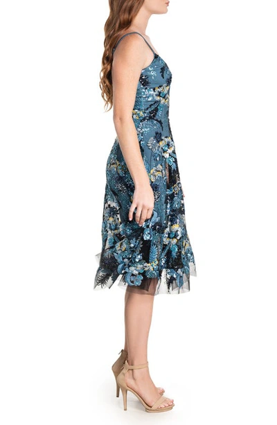 Shop Dress The Population Uma Embroidered Fit & Flare Dress In Mineral Blue Mu
