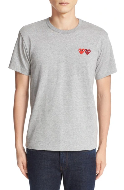 Shop Comme Des Garçons Play Twin Hearts Slim Fit Jersey T-shirt In Grey