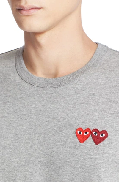 Shop Comme Des Garçons Play Twin Hearts Slim Fit Jersey T-shirt In Grey