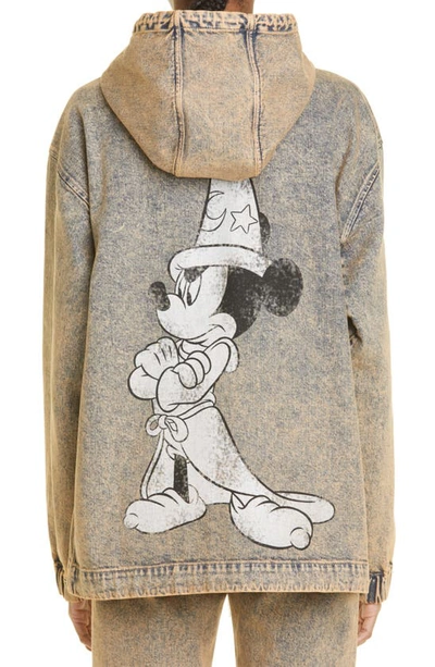 Shop Stella Mccartney X Disney Fantasia Mickey Hooded Denim Jacket In 7806 Marble Peach