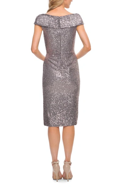 Shop La Femme Sequin Faux Wrap Cocktail Dress In Silver