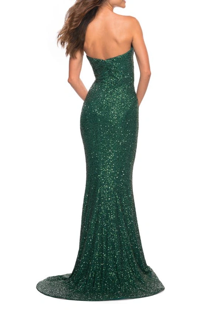 Shop La Femme Strapless Sequin Mermaid Gown In Emerald