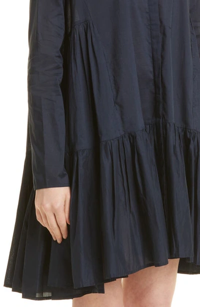 Shop Merlette Martel Pleated Long Sleeve Tiered Cotton Dress In Navy