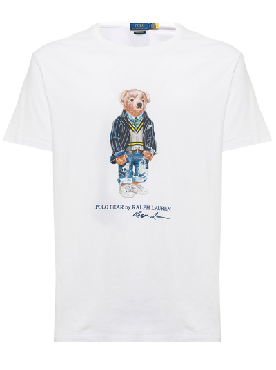 Shop Polo Ralph Lauren Mans White Cotton T-shirt With Teddy Bear Print