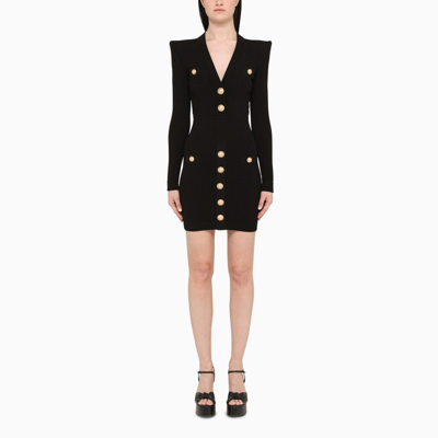 Shop Balmain Black Knitted Dress With Button Detailing