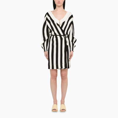 Shop Bottega Veneta Black/white Striped Wrap Dress In Multicolor