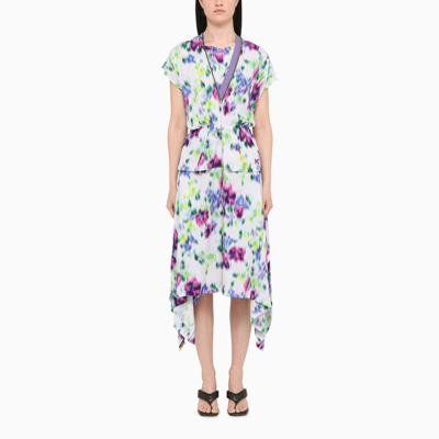 Shop Kenzo Asymmetric Dress With Blurred Floral Print In Multicolor