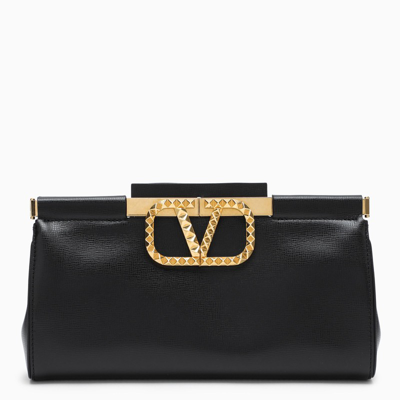 Shop Valentino Vlogo Clutch Bag In Black Leather