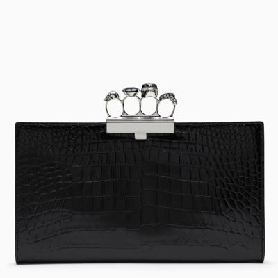 Shop Alexander Mcqueen Coco-printed Four Ring Clutch In Black