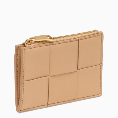 Shop Bottega Veneta Almond Cassette Credit Card Holder In Beige