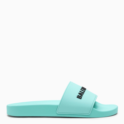 Shop Balenciaga Mint Rubber Slide Sandals In Green