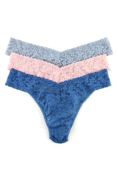 Shop Hanky Panky Assorted 3-pack Lace Original Rise Thongs In Sarg/ Rspk/ Stcb