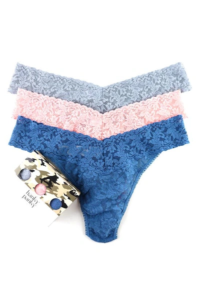 Shop Hanky Panky Assorted 3-pack Lace Original Rise Thongs In Sarg/ Rspk/ Stcb