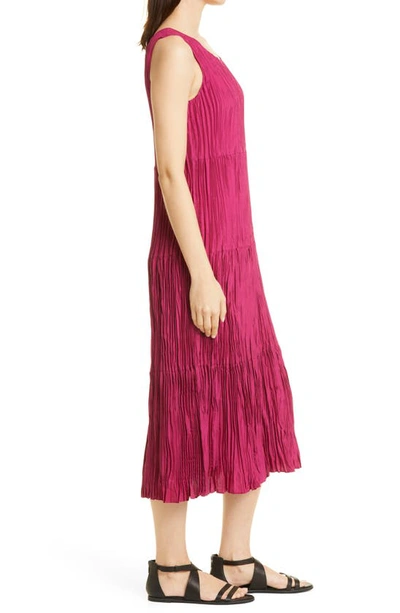 Shop Eileen Fisher Tiered Pleated Silk Midi Dress In Berry