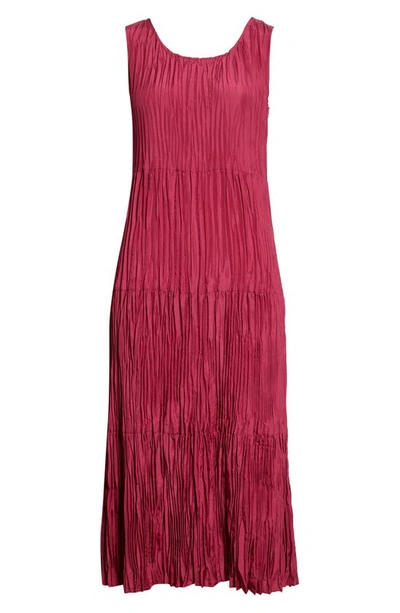 Shop Eileen Fisher Tiered Pleated Silk Midi Dress In Berry