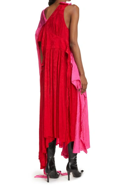 Shop Balenciaga Floral Jacquard Logo Asymmetric One-shoulder Dress In Pink