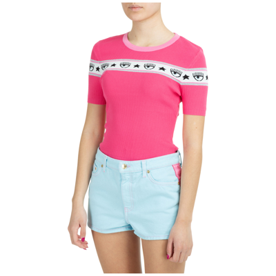 Shop Chiara Ferragni Women's T-shirt Short Sleeve Crew Neck Round  Logomania In Pink
