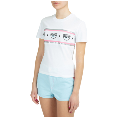 Shop Chiara Ferragni Women's T-shirt Short Sleeve Crew Neck Round  Maxi Logomania In White