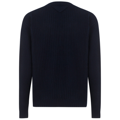 Shop Prada Men's V Neck Jumper Sweater Pullover In Blue