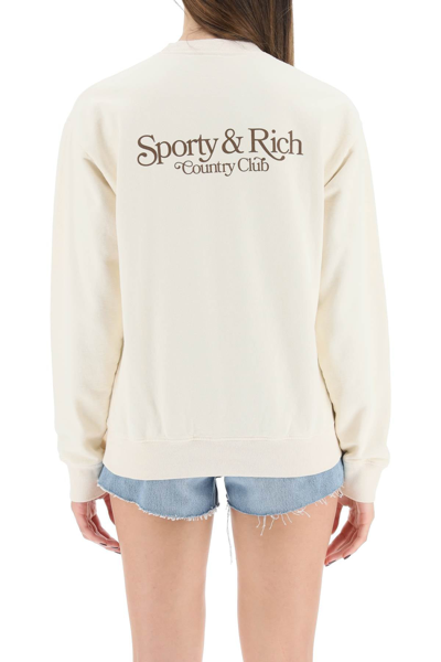 Shop Sporty And Rich Sporty Rich Crewneck Logo Sweatshirt In White