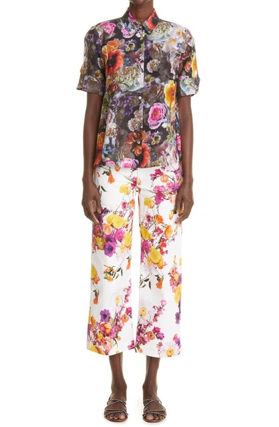 Shop Adam Lippes High Waist Floral Print Crop Pants In Ivory Floral