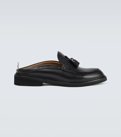 Shop Thom Browne Leather Loafer Mule In Black