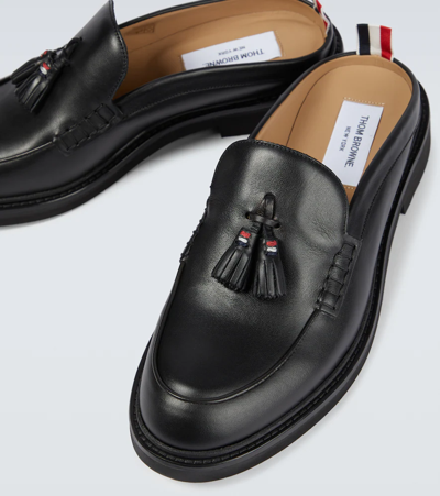 Shop Thom Browne Leather Loafer Mule In Black