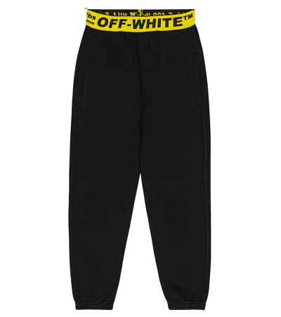 Shop Off-white Logo Cotton Jersey Sweatpants In Black Yellow