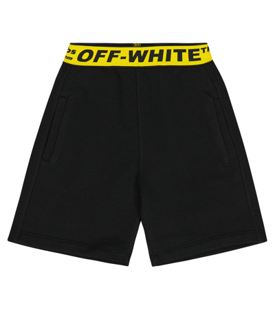 Shop Off-white Logo Cotton Jersey Shorts In Black Yellow