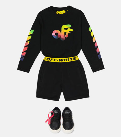 Off-white Logo-tape Cotton-jersey Shorts 4-10 Years In Black Yellow