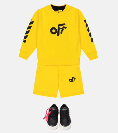 Shop Off-white Logo Cotton Jersey Shorts In Yellow Black