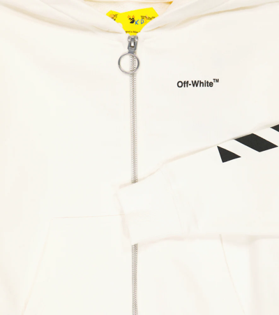 Shop Off-white Logo Cotton Jersey Zip-up Hoodie In White Black