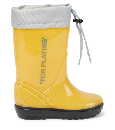 Shop Off-white Printed Rubber Boots In Yellow Grey