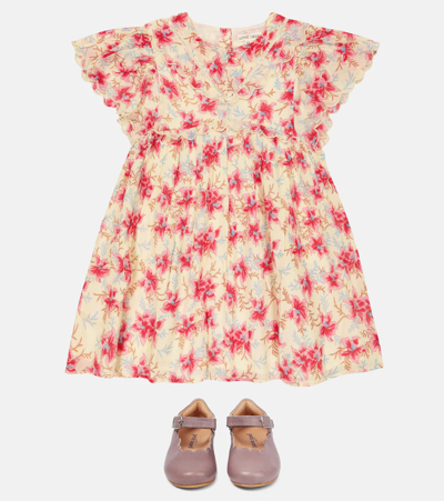 Louise Misha Kids' Siloé Dress Raspberry Flowers In Cream