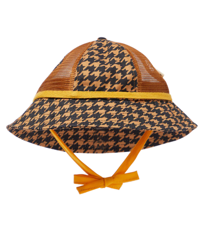 Shop Mini Rodini Houndstooth Cotton And Mesh Hat In Brown