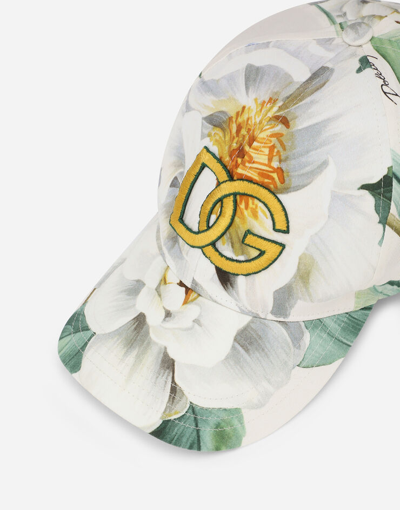 Shop Dolce & Gabbana Drill Baseball Cap With Rose Print In Multicolor