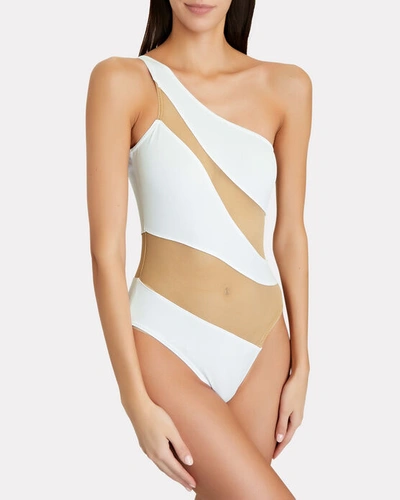Shop Norma Kamali Snake Mesh Mio One-piece Swimsuit In White
