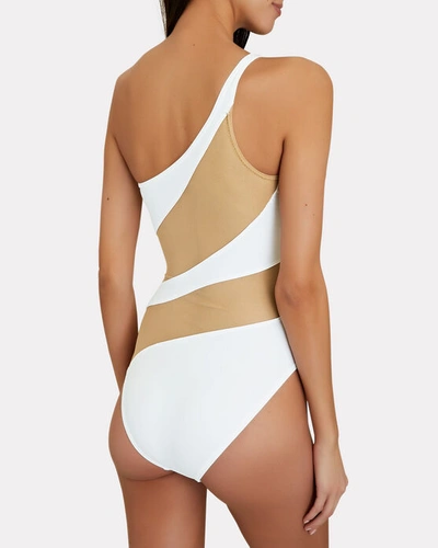 Shop Norma Kamali Snake Mesh Mio One-piece Swimsuit In White