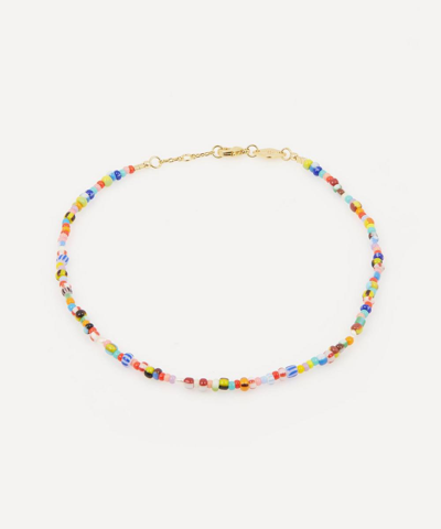 Shop Anni Lu Gold-plated Petit Alaia Beaded Anklet In Multi